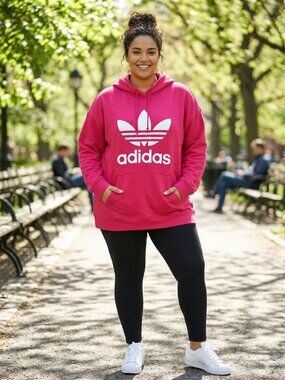 NWT Adidas Women's 3X Originals Power Pink Hoodie With Trefoil Logo Soft Cotton